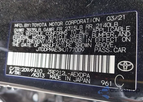 2021 Toyota Corolla L from USA, damaged, VIN JTDDPMAE3MJ177009